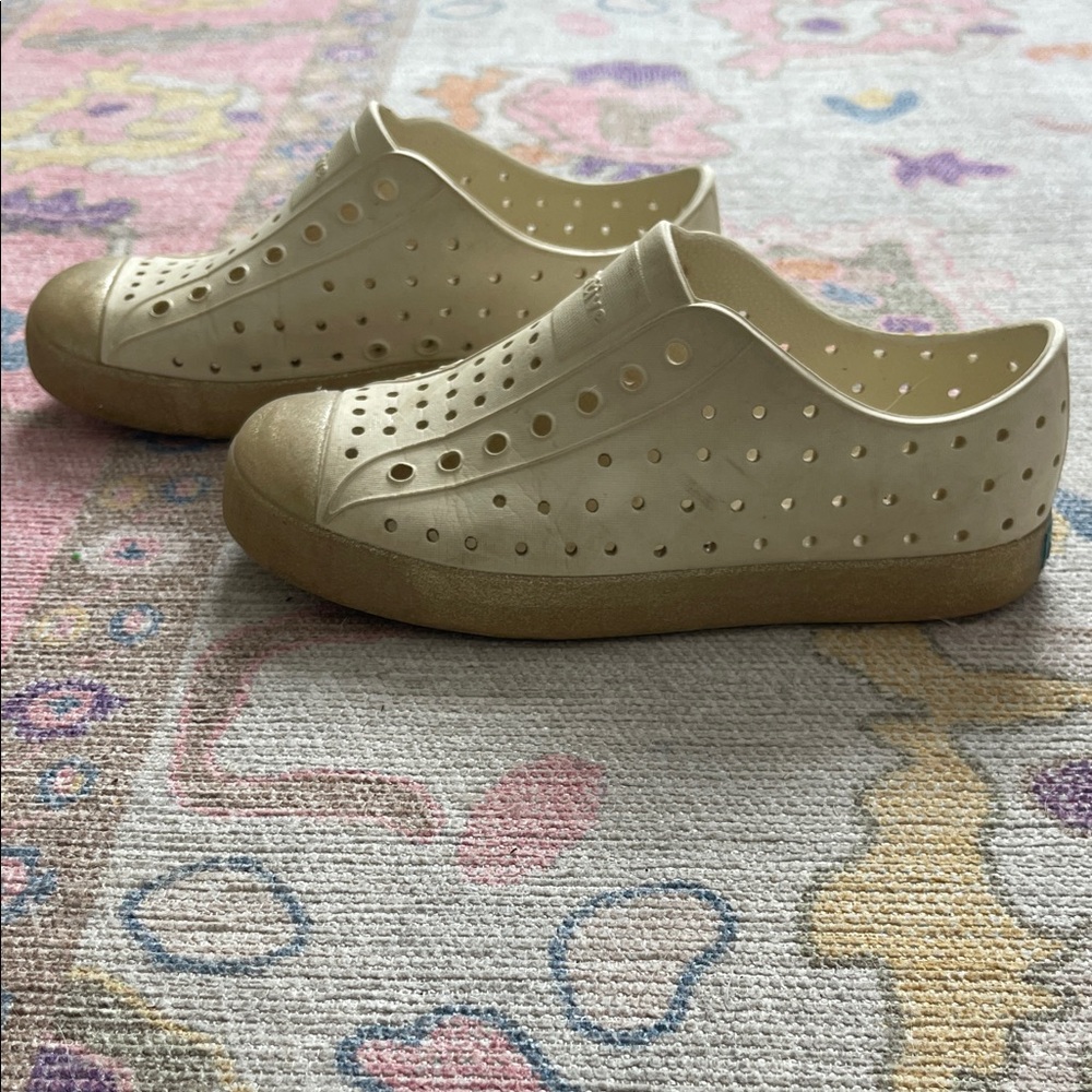 Native Metallic Gold-Beige Slip-On Perforated Shoes